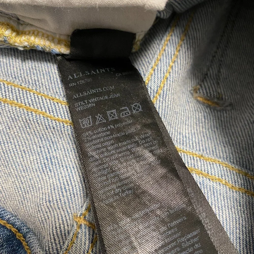 AllSaints Stilt Vintage Jeans | Blue Mid Indigo Skinny Straight Leg | Size 25 - Picture 9 of 9